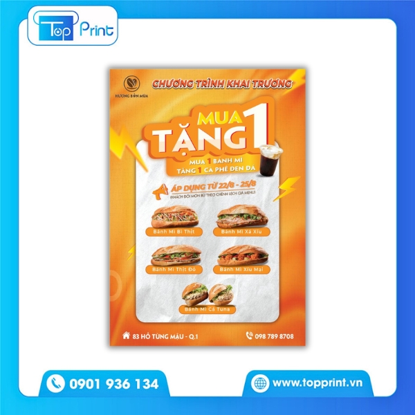 Tờ Rơi Tiệm Bánh Mì Chương Trình Khai Trương Mua 1 Tặng 1