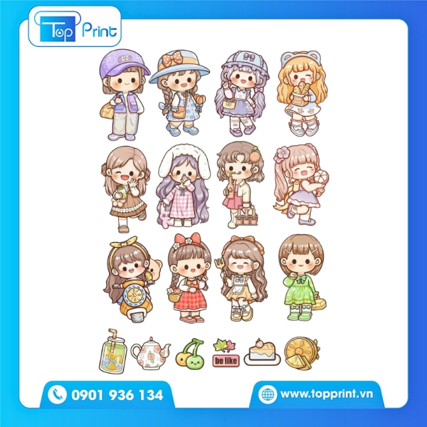 Bộ sticker cô gái cute in tại Topprint – Màu sắc rõ nét