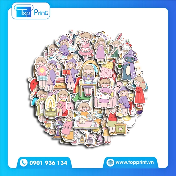 In sticker cô gái cute làm quà tặng – Gói đẹp, in sắc nét