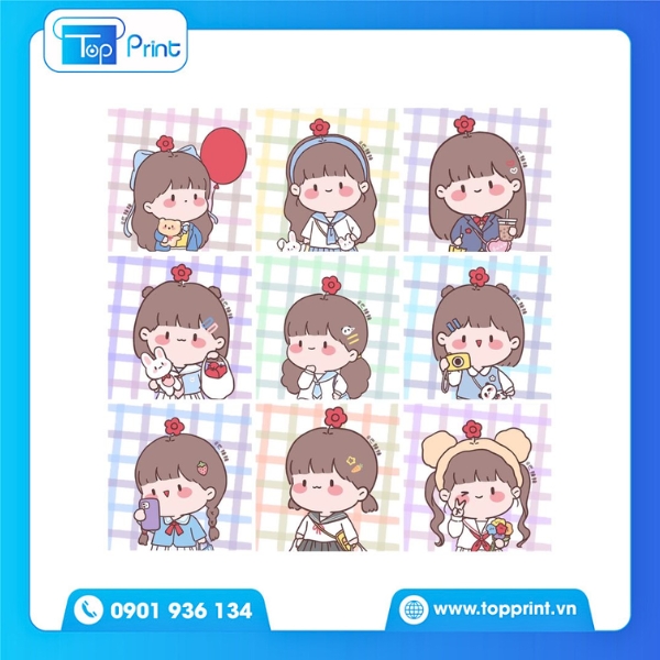 Bộ sticker cô gái cute trang trí planner – In siêu nét