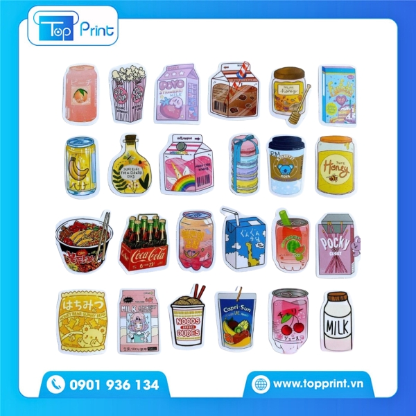Combo sticker đồ ăn hoạt hình phong cách dễ thương
