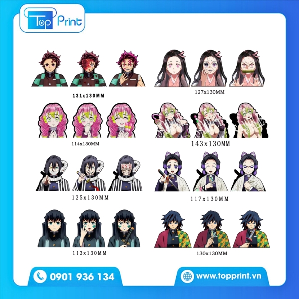 Mẫu Sticker Kimetsu No Yaiba Cute D&aacute;ng Ngồi