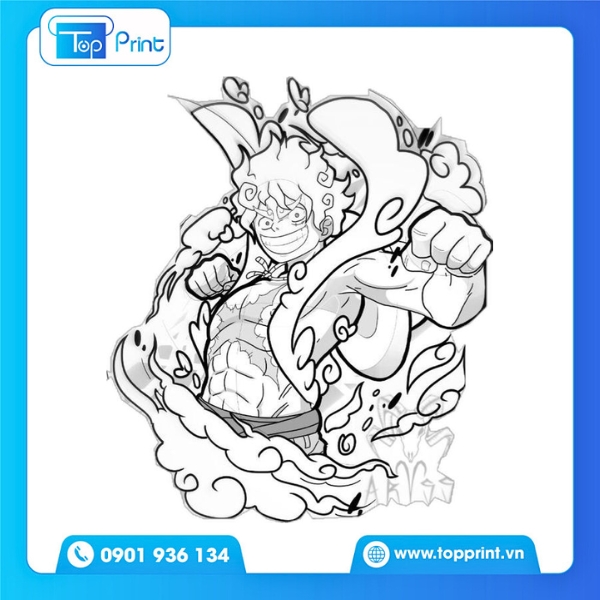 Mẫu Sticker Luffy Gear 5 Biến Hình Bản Đen Trắng