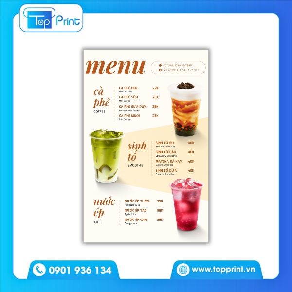 Mẫu Menu Cafe Kèm Hình Ảnh Món Uống