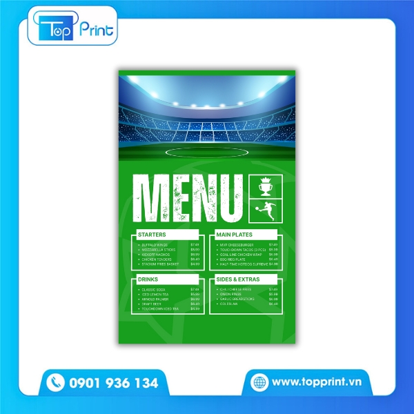 Mẫu Menu Bóng Đá Thiết Kế Hiện Đại