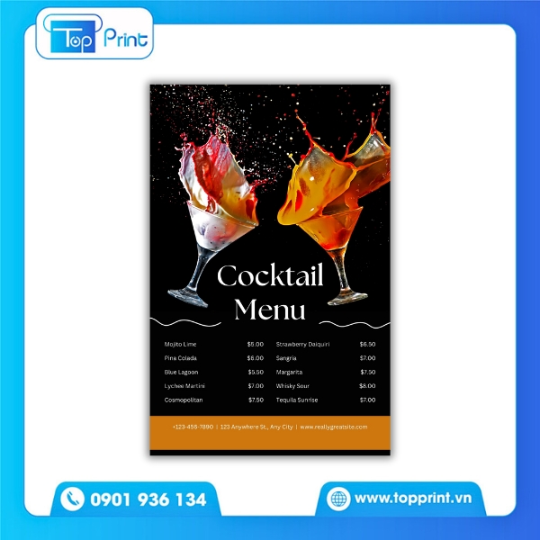 Mẫu Menu Cocktail Sáng Tạo