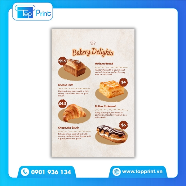 Mẫu Menu Tiệm Bánh Ngọt Phong Cách Pháp