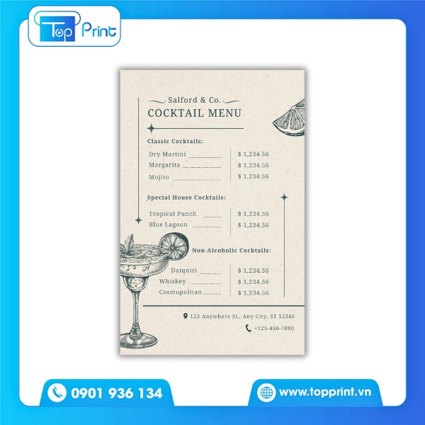 Mẫu Menu Cocktail Sáng Tạo
