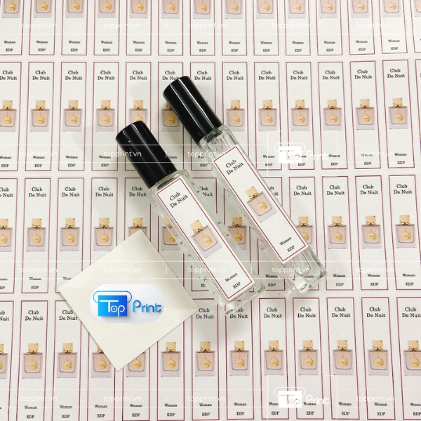 Tem nước hoa chiết thiết kế tối giản – Topprint thực hiện