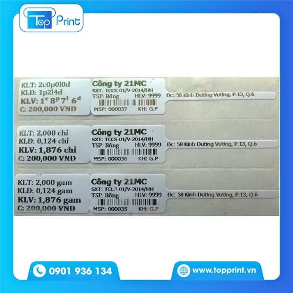 Tem Vàng Chữ Nhật In UV