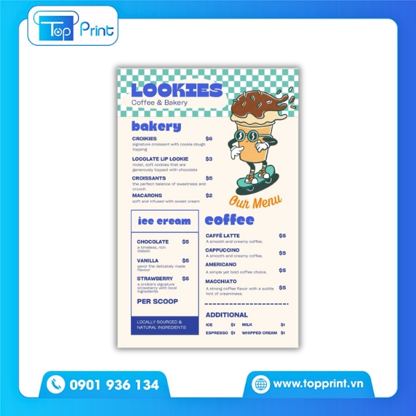 Menu quán kem nền tối sang trọng – bản in offset