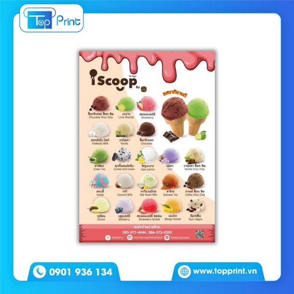 Menu quán kem tối giản – phối màu chuẩn in ấn