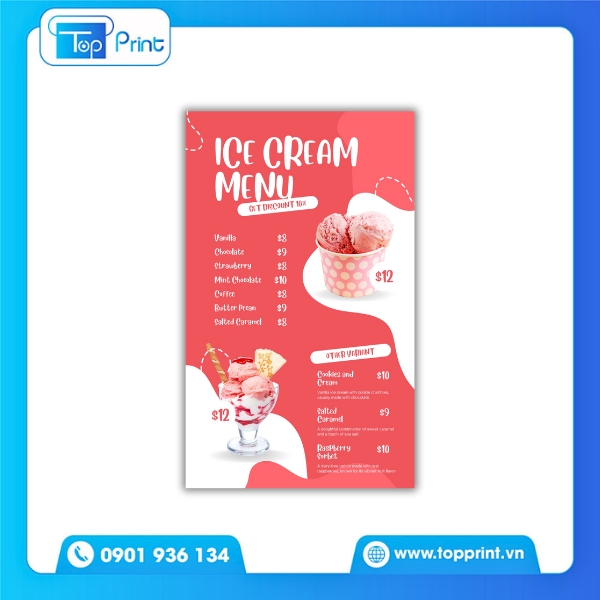 Menu quán kem in giấy kraft – Phong cách eco