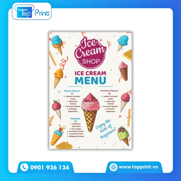 Thiết kế menu kem tối giản – In giấy mỹ thuật