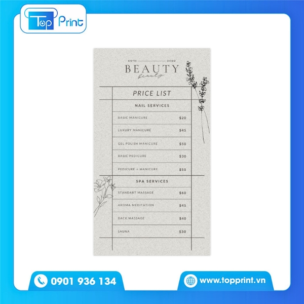 Menu Tiệm Nail Thiết Kế Độc Quyền Tại Topprint