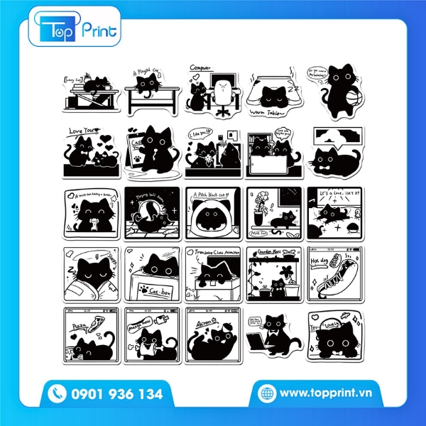 Sticker cute không màu hình mèo dễ thương