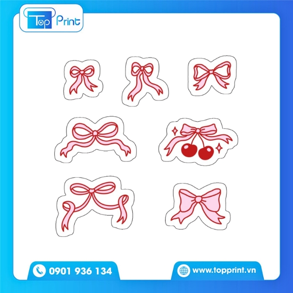 In sticker nơ chất liệu decal trong suốt