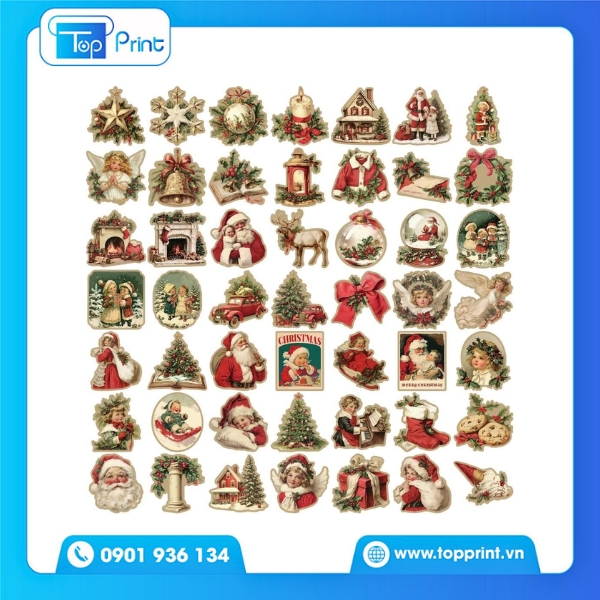 In Sticker Noel Kèm Chữ Chúc Mừng Giáng Sinh