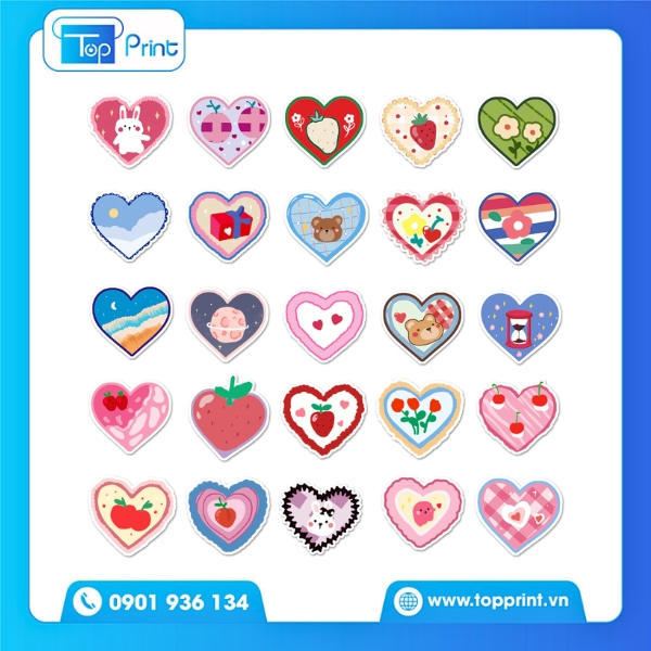 Mẫu Sticker Trái Tim Dễ Thương – In UV Sắc Nét