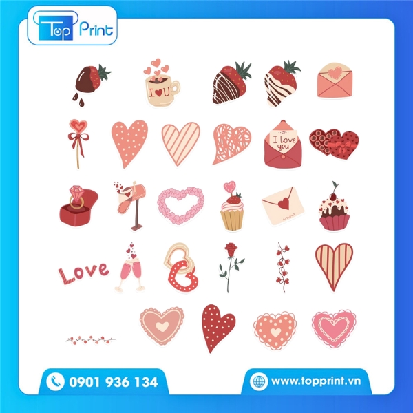 In Sticker Hình Trái Tim Đa Kích Thước