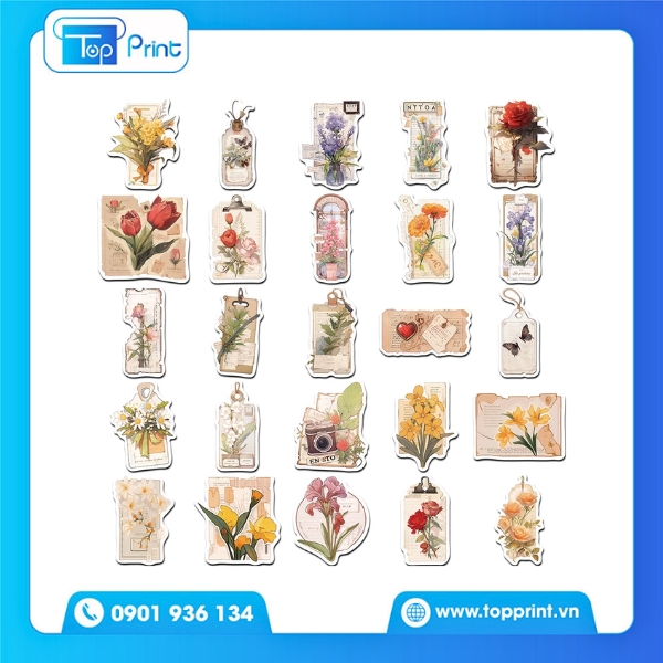 Bộ Vintage Stickers thiết kế tối giản – In chất lượng cao