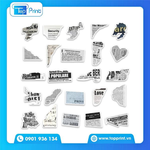 Set Vintage Stickers in typo báo chí cổ điển