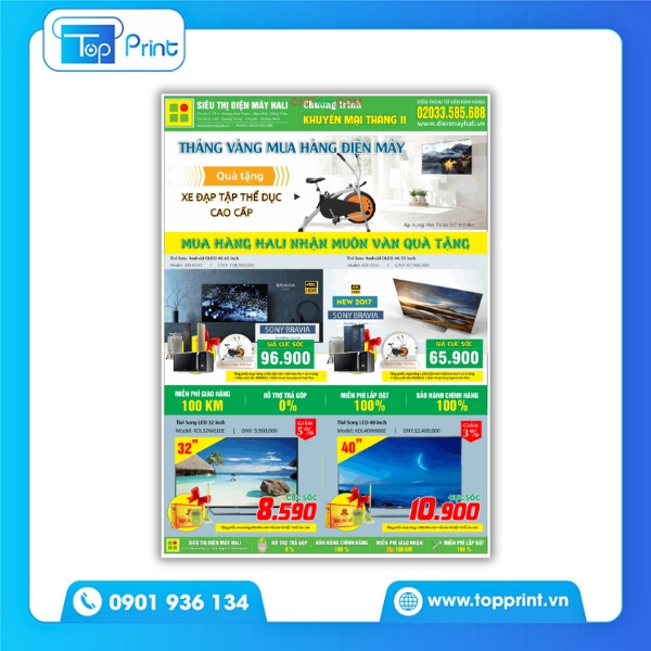 Tờ rơi điện máy in offset hoặc kỹ thuật số tùy chọn