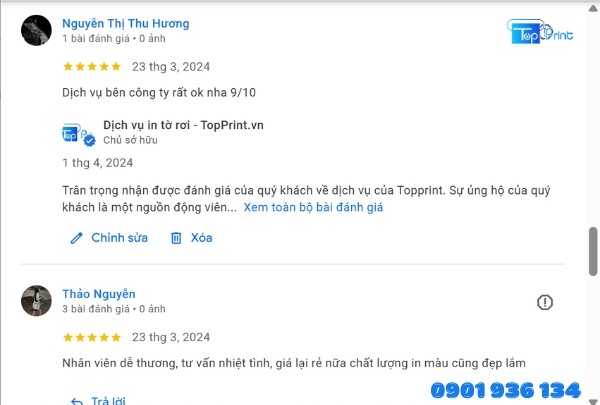 Đánh giá 5 sao của khách hàng in túi giấy hcm