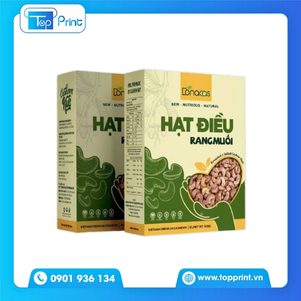 Mẫu hộp giấy đựng hạt điều khô rang muối