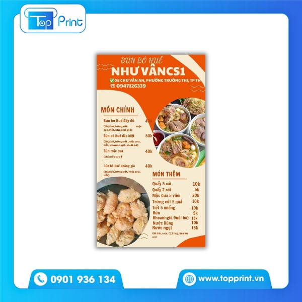 Mẫu menu bún bò truyền thống - In tại TopPrint