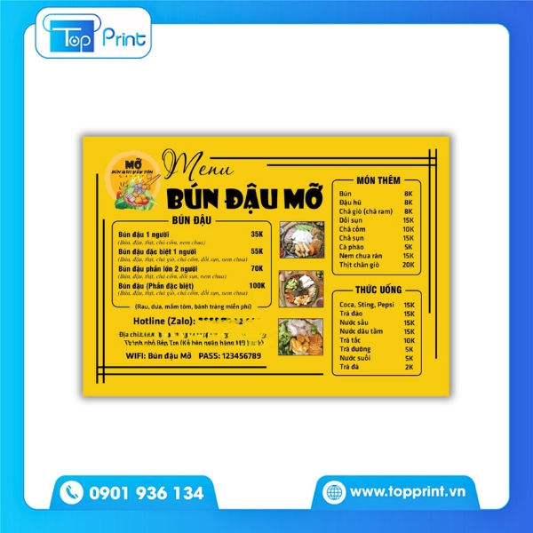 Thiết kế menu quán bún đậu chuyên nghiệp