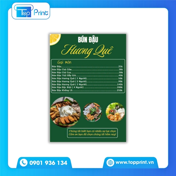 Thiết kế menu gấp 3 bún đậu truyền thống