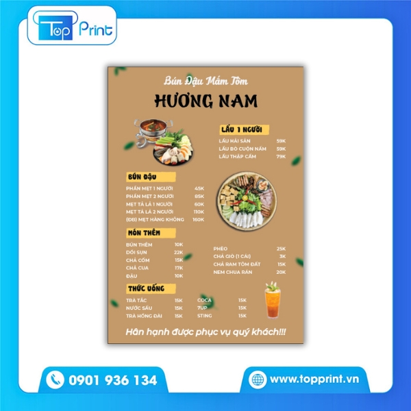 Dịch vụ in menu giá rẻ cho quán bún đậu nhỏ