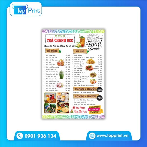 Menu Quán Cá Viên Chiên – In Trên Giấy Cứng Sang Trọng