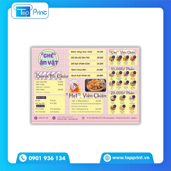 Bảng Menu Cá Viên Chiên Khổ Lớn – In Offset Sắc Nét