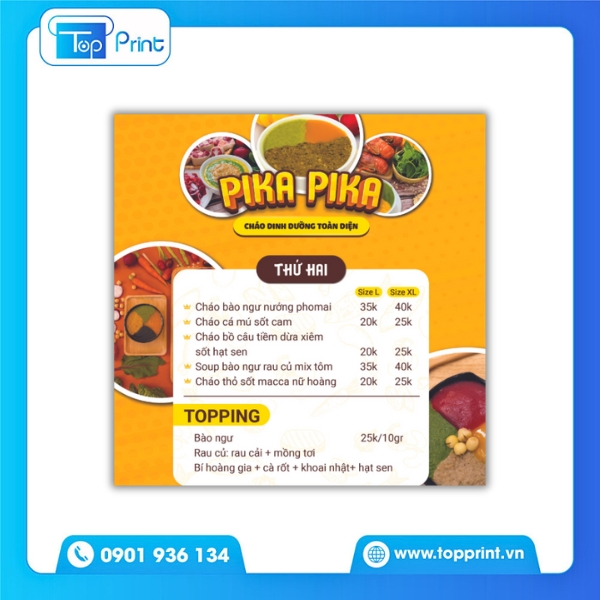 Mẫu menu cháo dinh dưỡng bán online