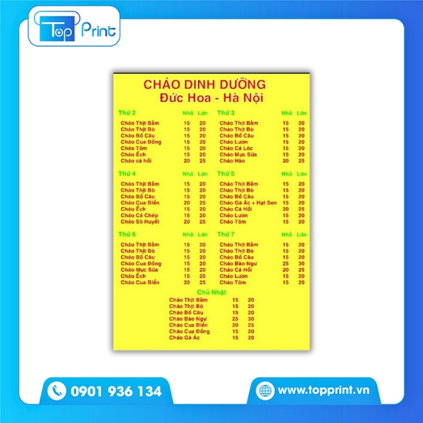 Mẫu menu cháo cho quán nhỏ – tiết kiệm chi phí in
