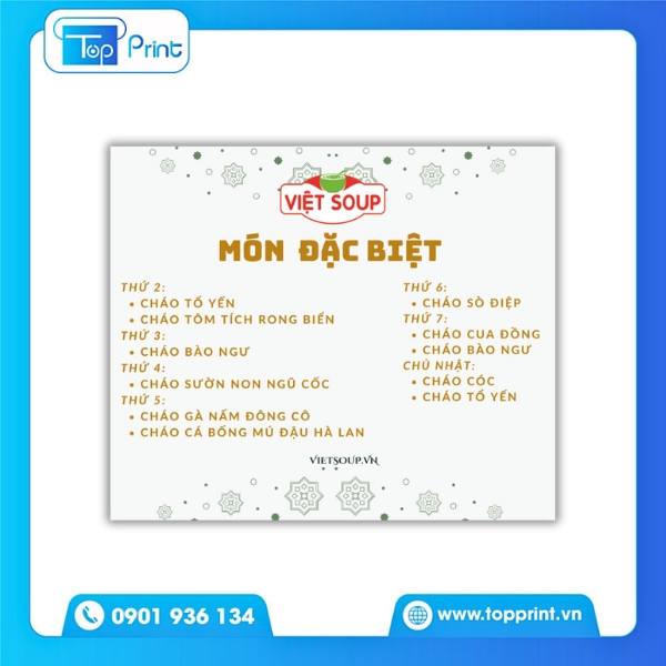 Mẫu menu cháo có chỗ dán giá thay đổi