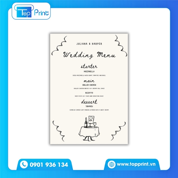 Mẫu in menu đám cưới cho bàn gallery