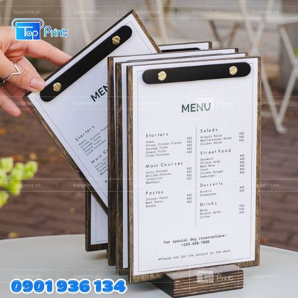 Mẫu menu đứng thiết kế sang trọng và chuyên nghiệp