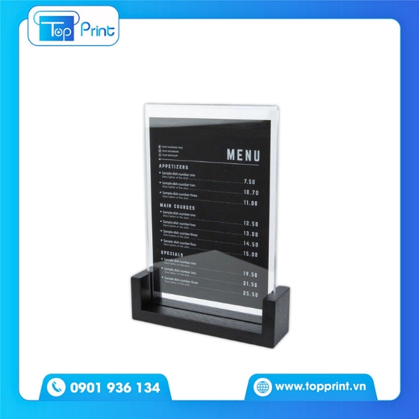 Menu đứng bìa cứng bồi formex chắc chắn, bền đẹp