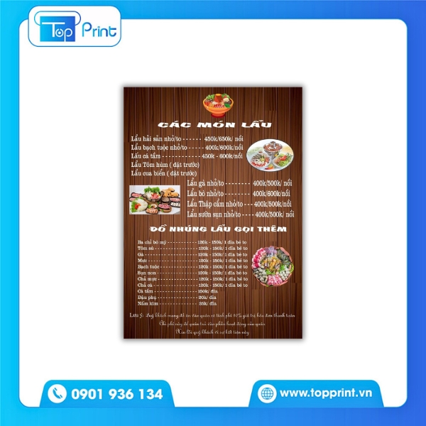 Mẫu menu lẩu in đẹp, rõ nét từng chi tiết