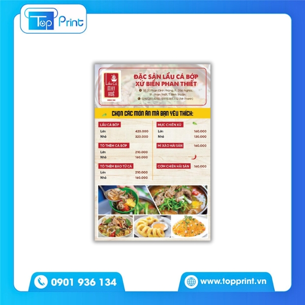 Thiết kế menu lẩu nhiều món rõ ràng, dễ nhìn