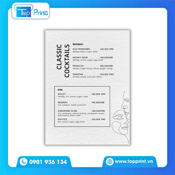 In Menu Quán Bar Bìa Da Sang Trọng – Giao Hàng Toàn Quốc