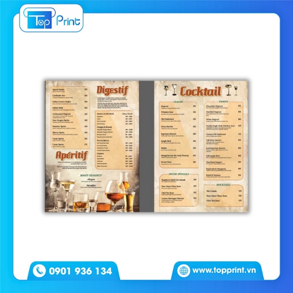 Menu Quán Bar Bìa Da Đóng Khoen – Phong Cách Hiện Đại