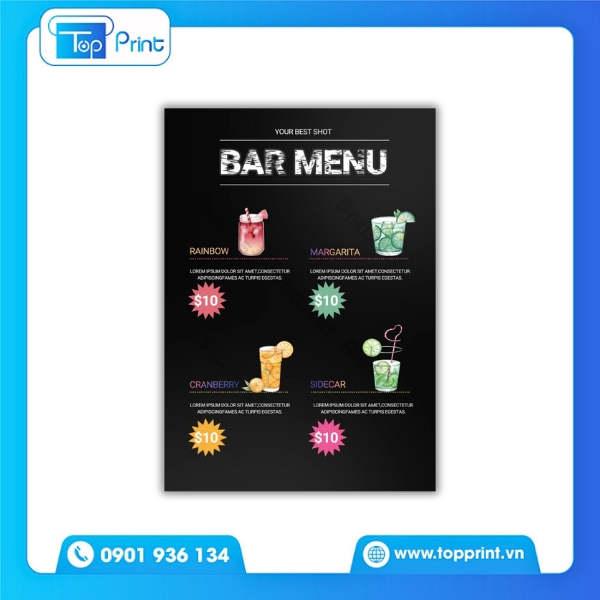 Menu Quán Bar Nhựa Cứng – In Giá Rẻ, Chống Nước