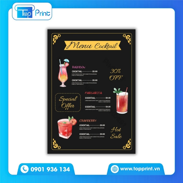 In Menu Quán Bar Giá Rẻ – Giao Hàng Nhanh Tại TP.HCM