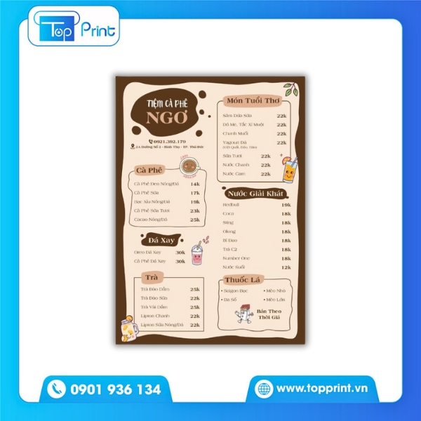 In Menu Quán Cafe Gấp Ba – Tiện Lợi, Nhỏ Gọn