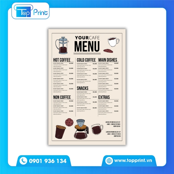 Mẫu Menu Cà Phê Có Bố Cục Khoa Học – In Rõ Ràng, Dễ Nhìn