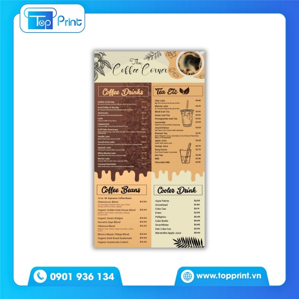 Mẫu Menu Cà Phê Phong Cách Tối Giản – In Giấy Couche 300gsm